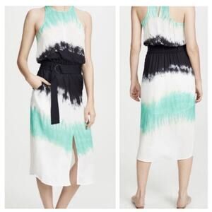 A.L.C. Tallulah white green & navy tie-dye sleeveless silk midi dress size 6